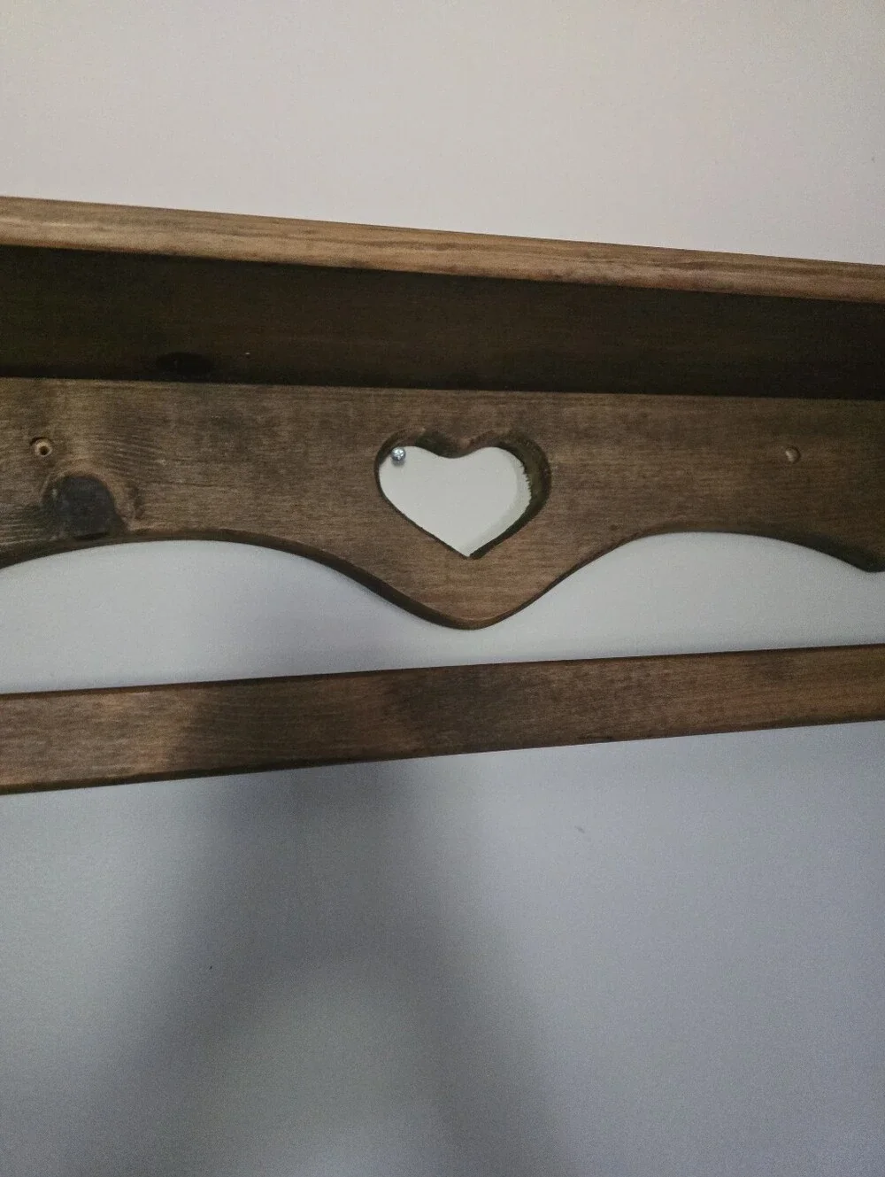 Rustic Brown Wooden Wall Shelf with Heart Accent